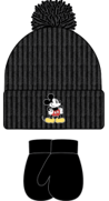 Toddler Mickey Ribbed Knit Beanie Mittens Black Set