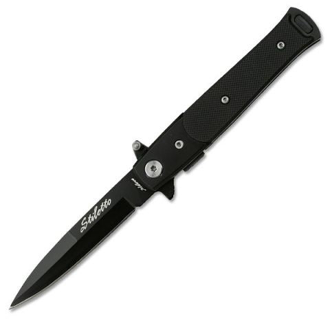 Stiletto Style Black Finish G10 Handle Spring Assisted Knife Black