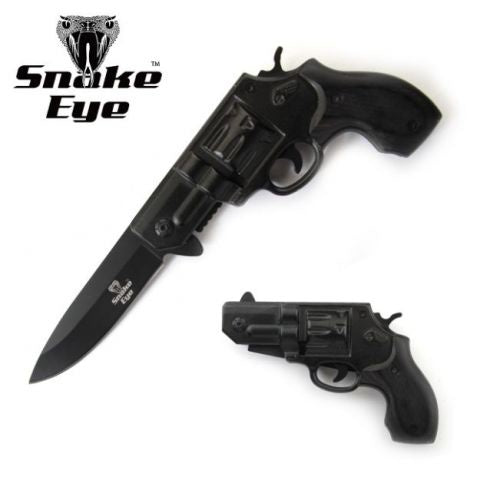 Snake Eye Tactical Black Revolver Gun Knife Black