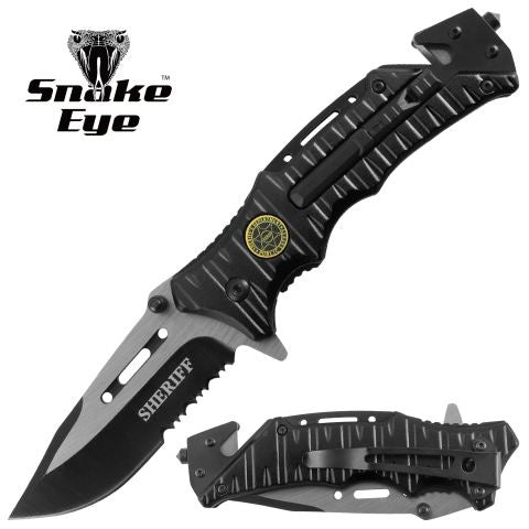Tactical Rescue Style Survival Spring Assist Folding Knife Black