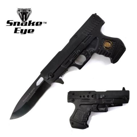 ''Protect & Serve'' Gun Shape Action Assist Knife Black
