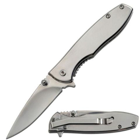 Aluminum Mirror Polish Ti Coated Spring Assist Knife Silver