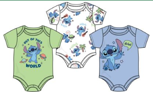 Disney Stitch "Out of This World" Baby Boys 3PK Bodysuits