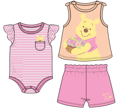 Disney Winnie The Pooh w/ Flowers Baby Girls 3pc Set