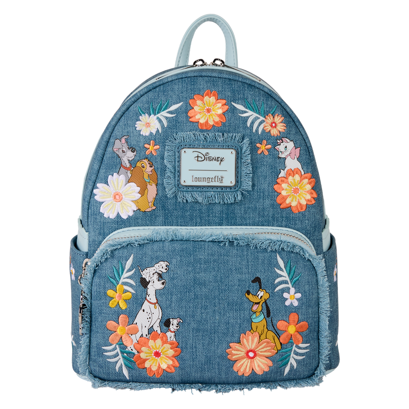 Loungefly Disney Cats & Dogs Faux Denim Fringe Mini Backpack
