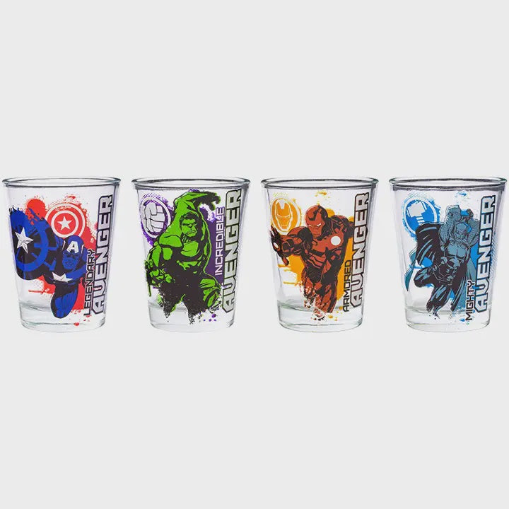 Marvel Avengers Splatter Background 4pc Clear Mini Glass Set