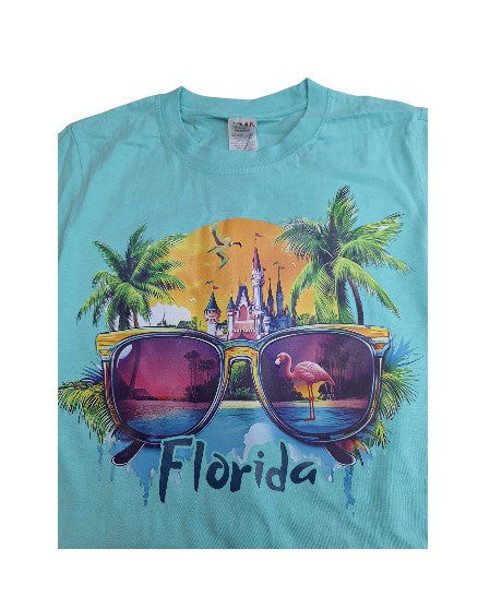 Florida Sunglass w/Castle Adult T-Shirt - Celadon