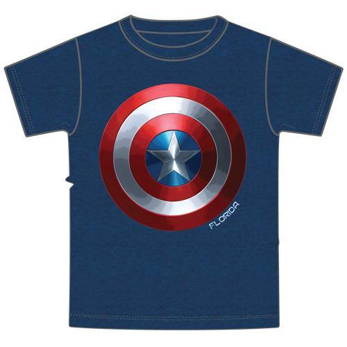 Adult Mens Tee Captain America Shield, Heather Navy