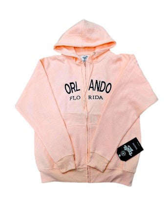 Orlando Embroidery Apricot Zipper Pullover Hoodie
