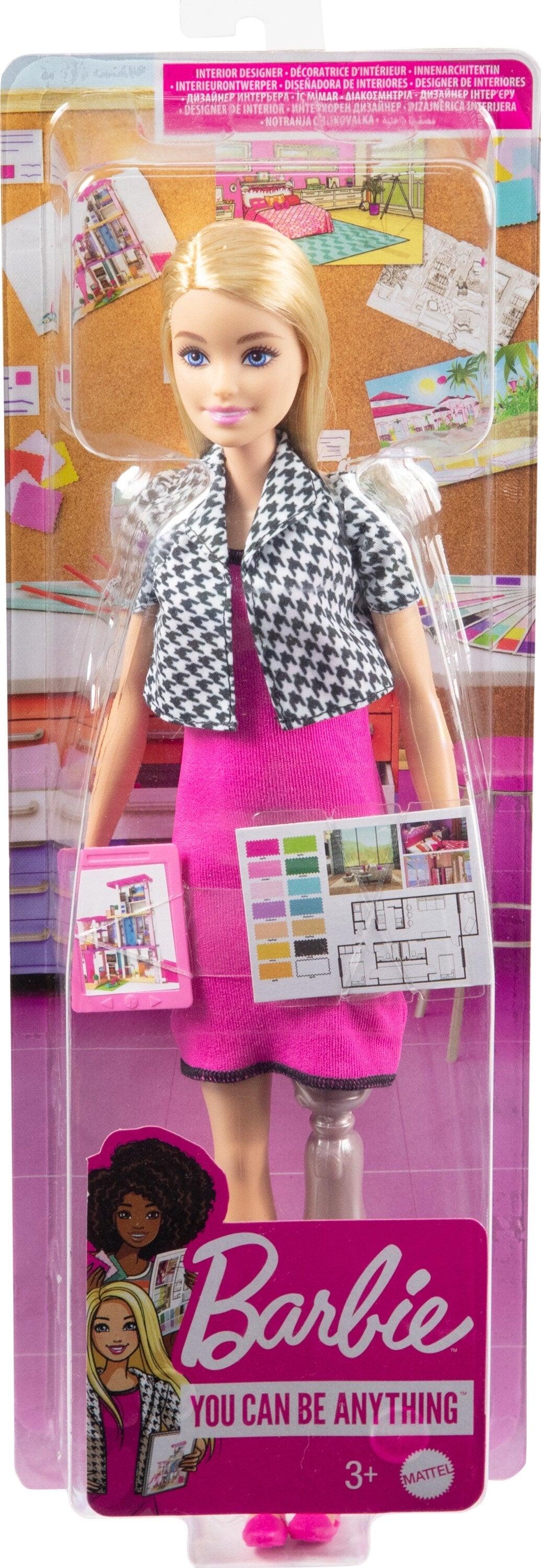 Barbie Interior Design Fashion Doll, Pink Dress & Houndstooth Jacket, Prosthetic Leg & Blonde Hair