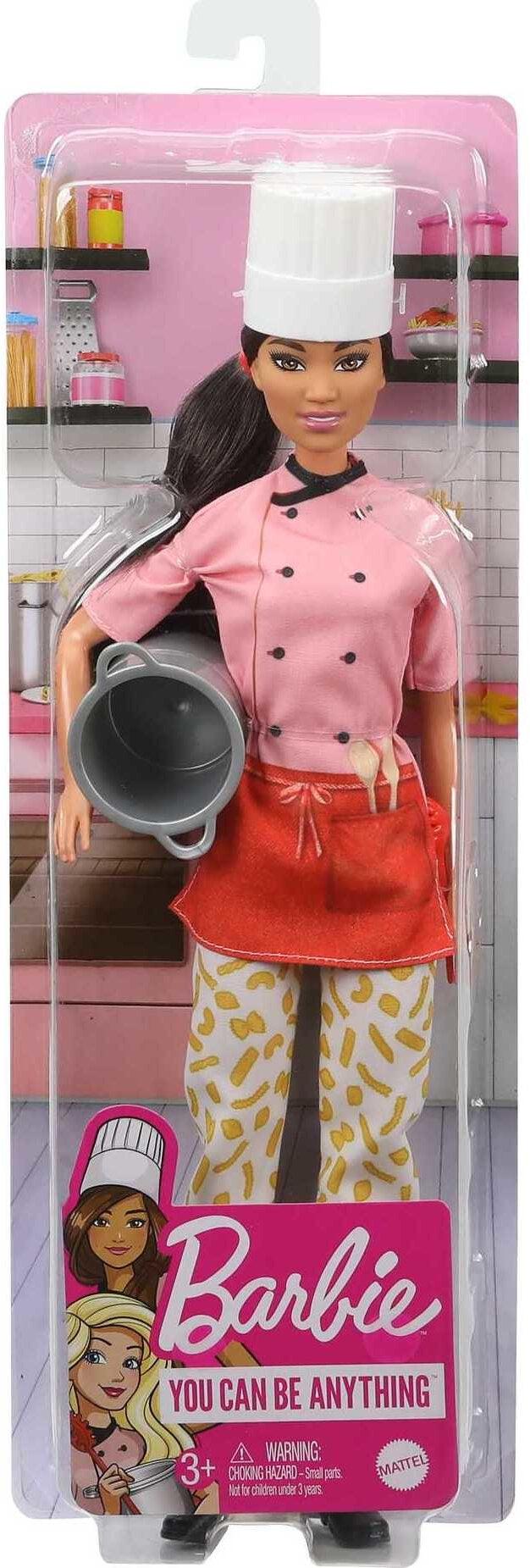 Barbie Pasta Chef Fashion Doll, Brunette with White Hat, Macaroni Pants, Pot & Pasta Accessories
