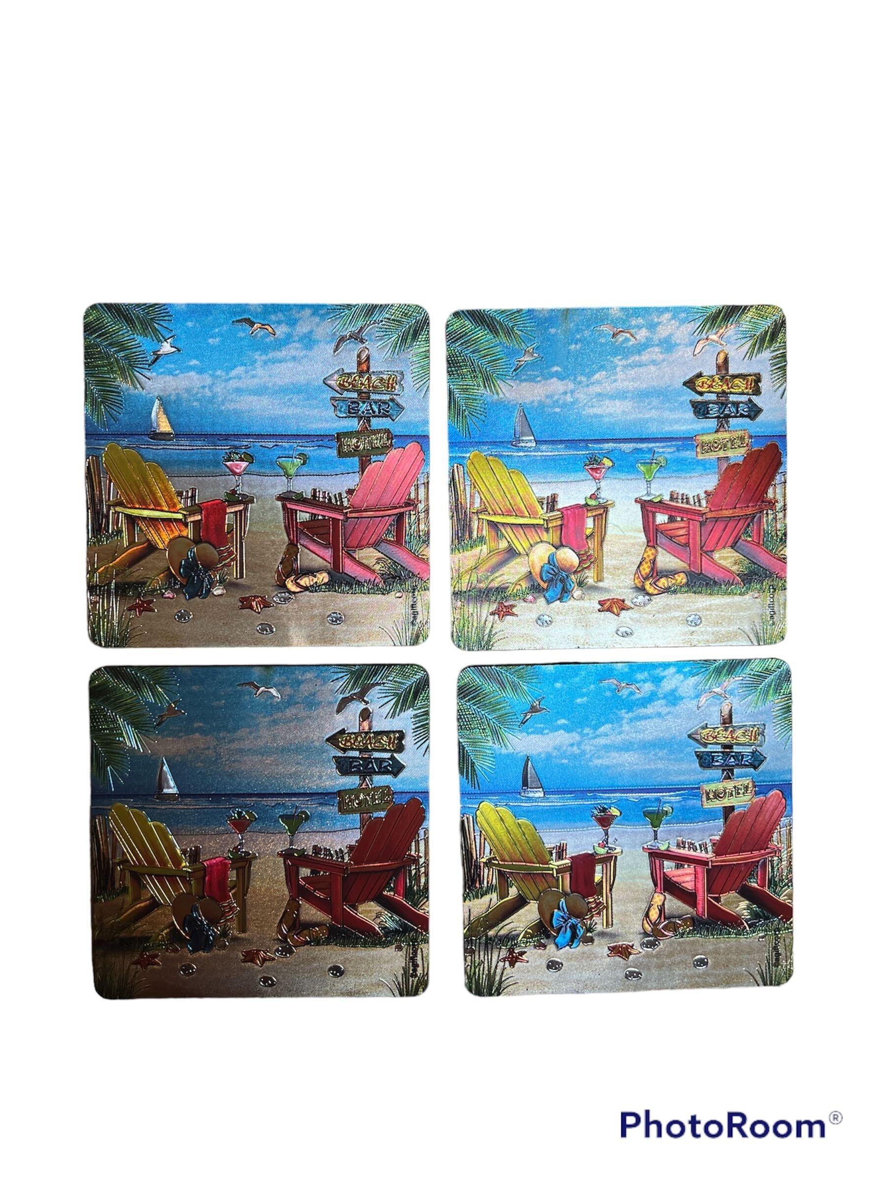 Beach Chair Foil MDF 4" Coaster Set