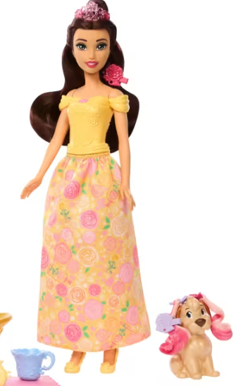 Disney Princess Bathe & Brush Belle Fashion Doll & Dog Figure
