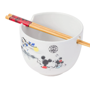 Mickey & Minnie Watercolor Sunset Ramen Bowl 20oz w/Chopsticks