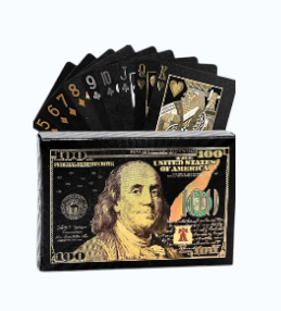 Black/Gold $100 Bill Foil Water Proof Playing Cards