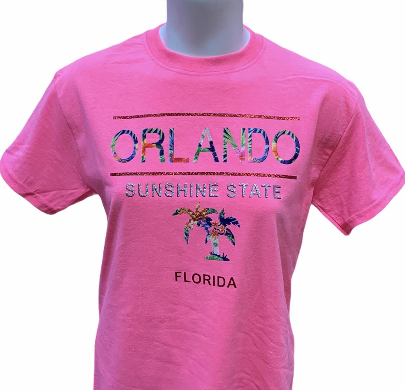 Dark Pink Sunshine State Orlando T-shirt w/Stone
