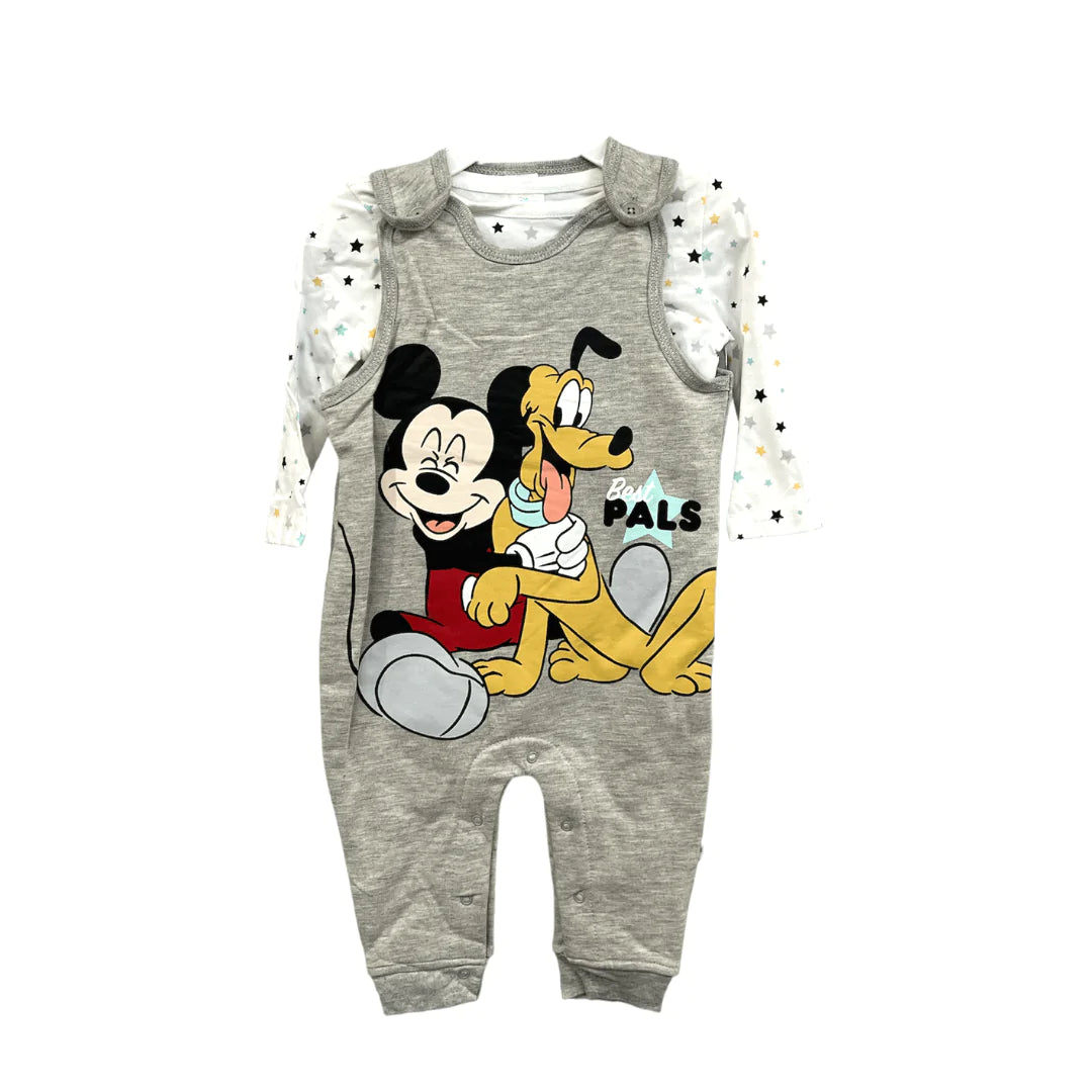 Disney Baby Overall Set Heather Grey Mickey and Pluto