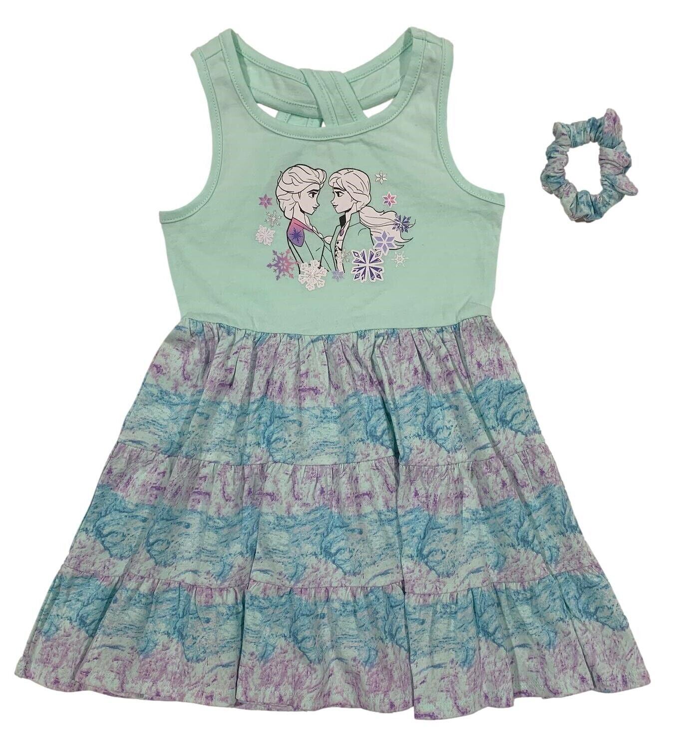 Disney Frozen Little Girls' Elsa and Anna Dress with Hair Tie, Sizes 4-6x
