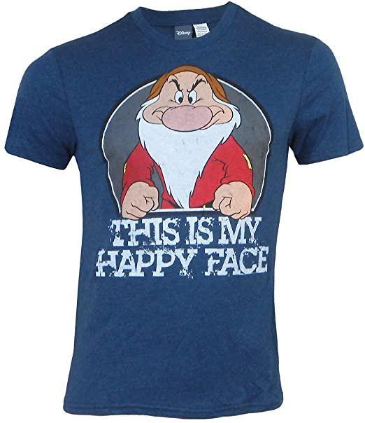 Disney Grumpy Men's Happy Face T-Shirt, Blue
