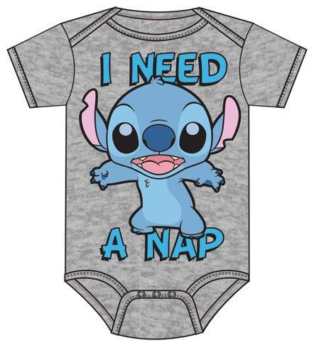 Disney Lilo and Stitch Infant Onesie, I Need A Nap Gray Bodysuit