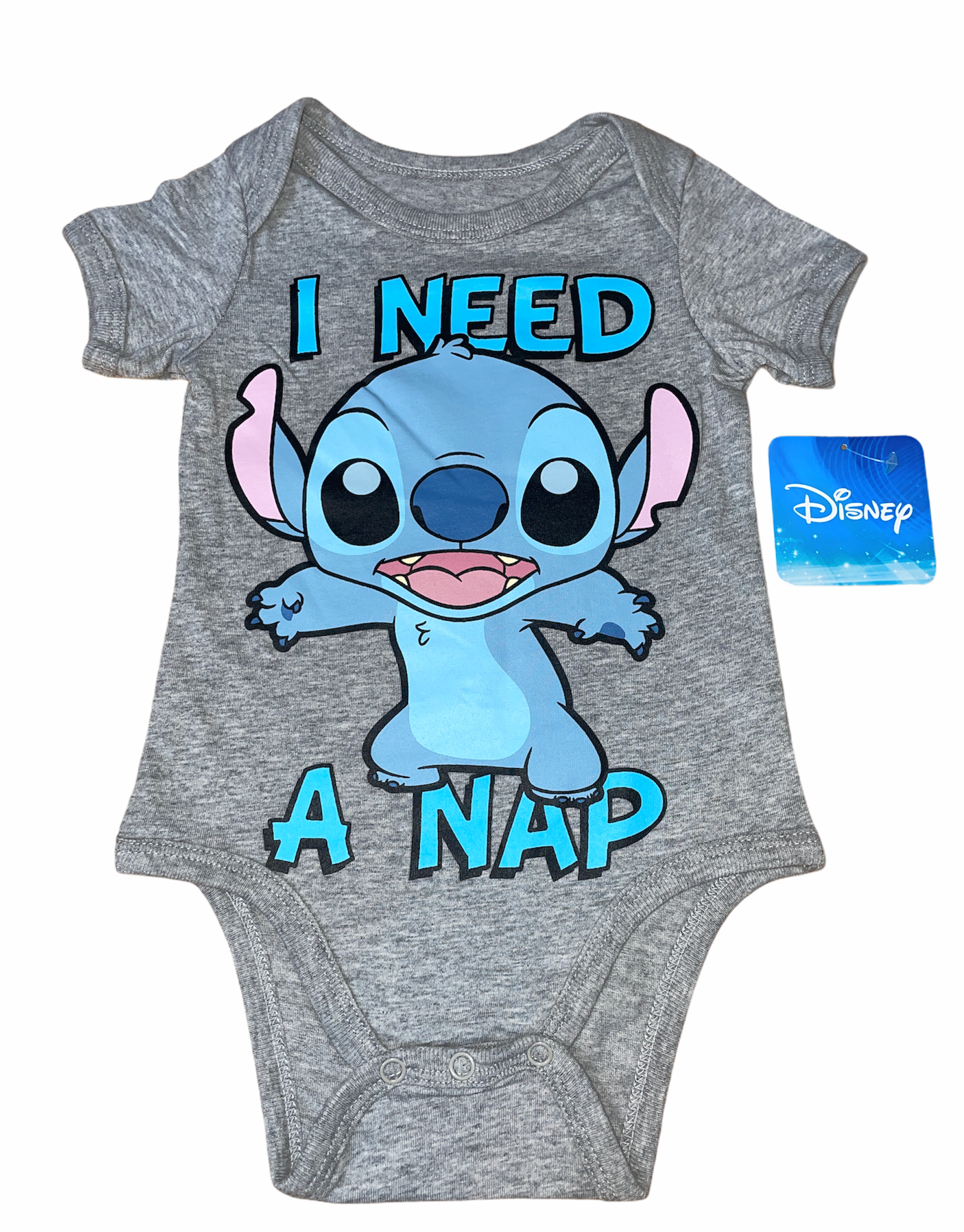 Disney Lilo and Stitch Infant Onesie, I Need A Nap Gray Bodysuit