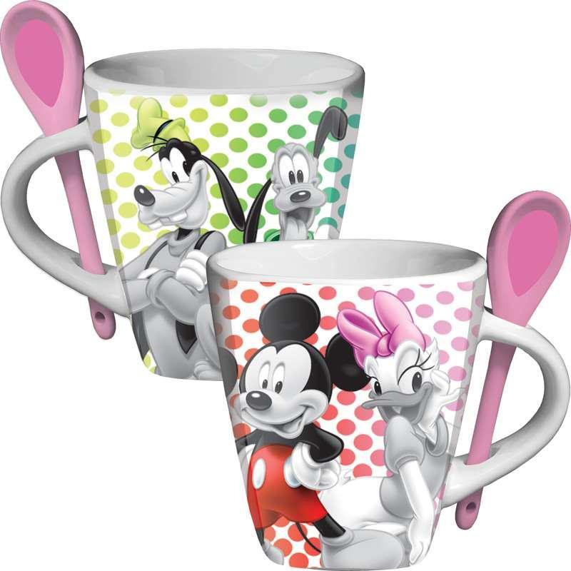 Mickey and Minnie Mouse Sketch Ceramic Espresso Mug with Spoon