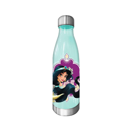 Silver Buffalo Disney Princess Jasmine Plastic Curved Bottle with Screw Top, 20-Ounces, Turquoise