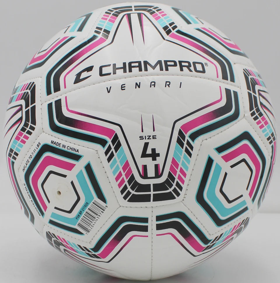 Venari 20 Panel Soccer Ball Black/Teal/Pink - Size 4