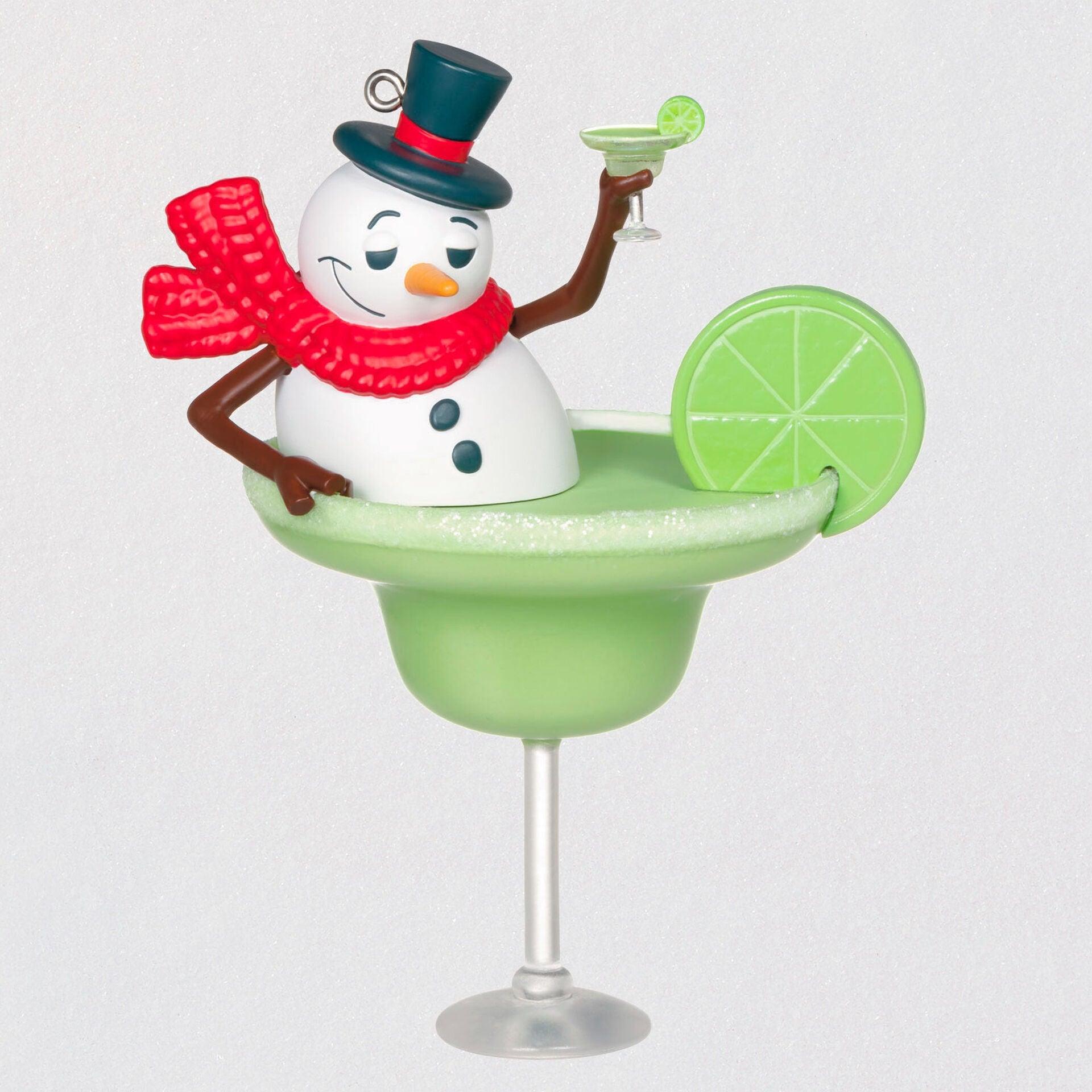 Feliz Navidad Snowman in Margarita Glass Musical Ornament