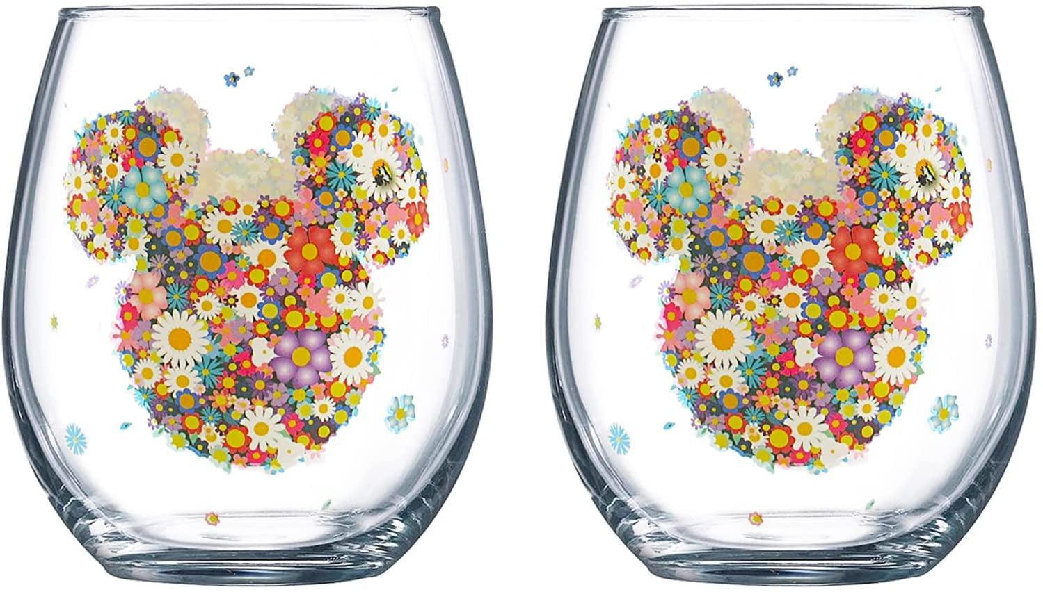 Mickey and Minnie Kiss Hearts 2pc Stemless Fluted Glass Set