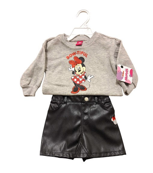 Minnie Mouse Set Light Grey Sweatshirt & Black Skirt