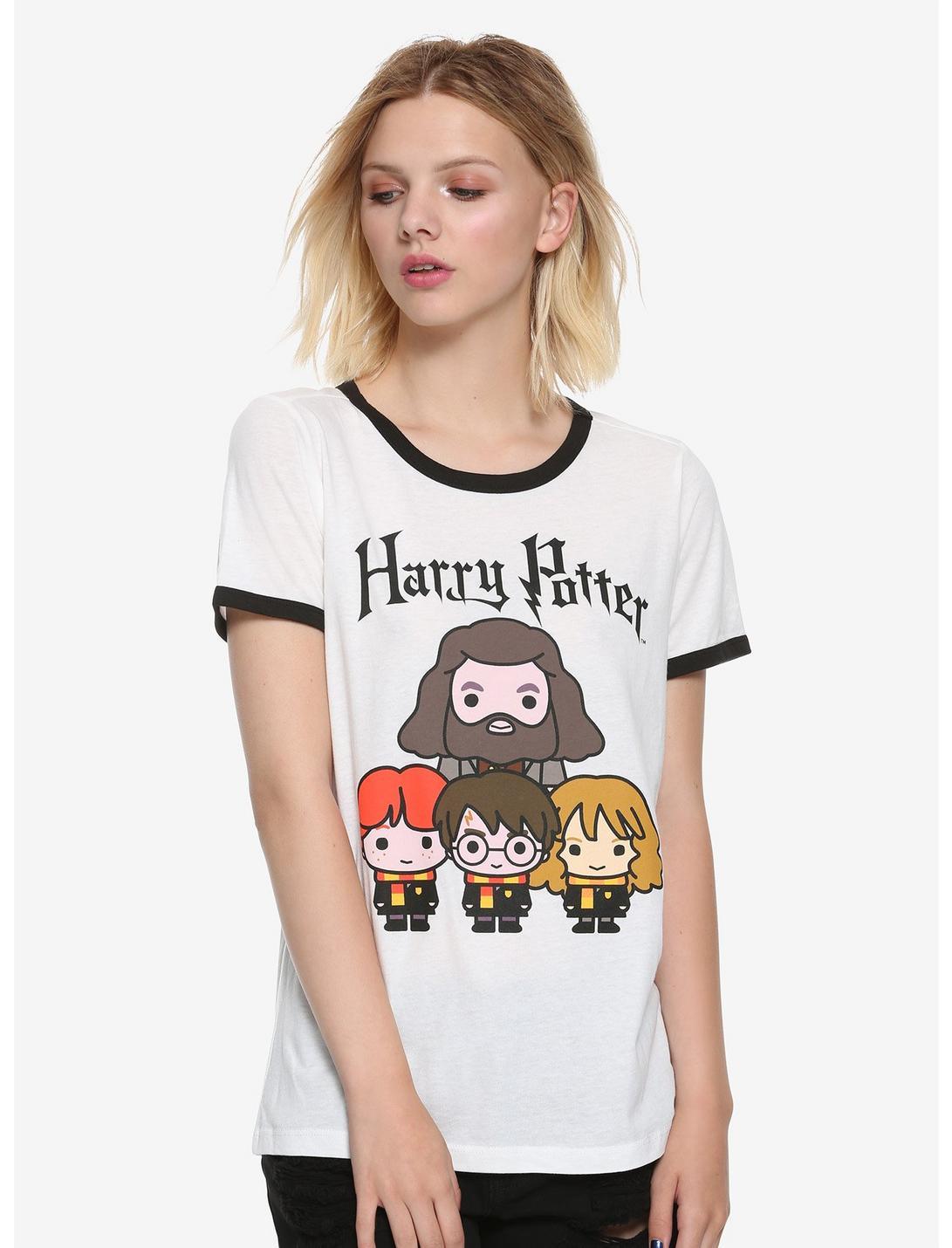 Harry Potter Series Hermione Ron Harry And Hagrid Chibi Juniors Ringer T-Shirt