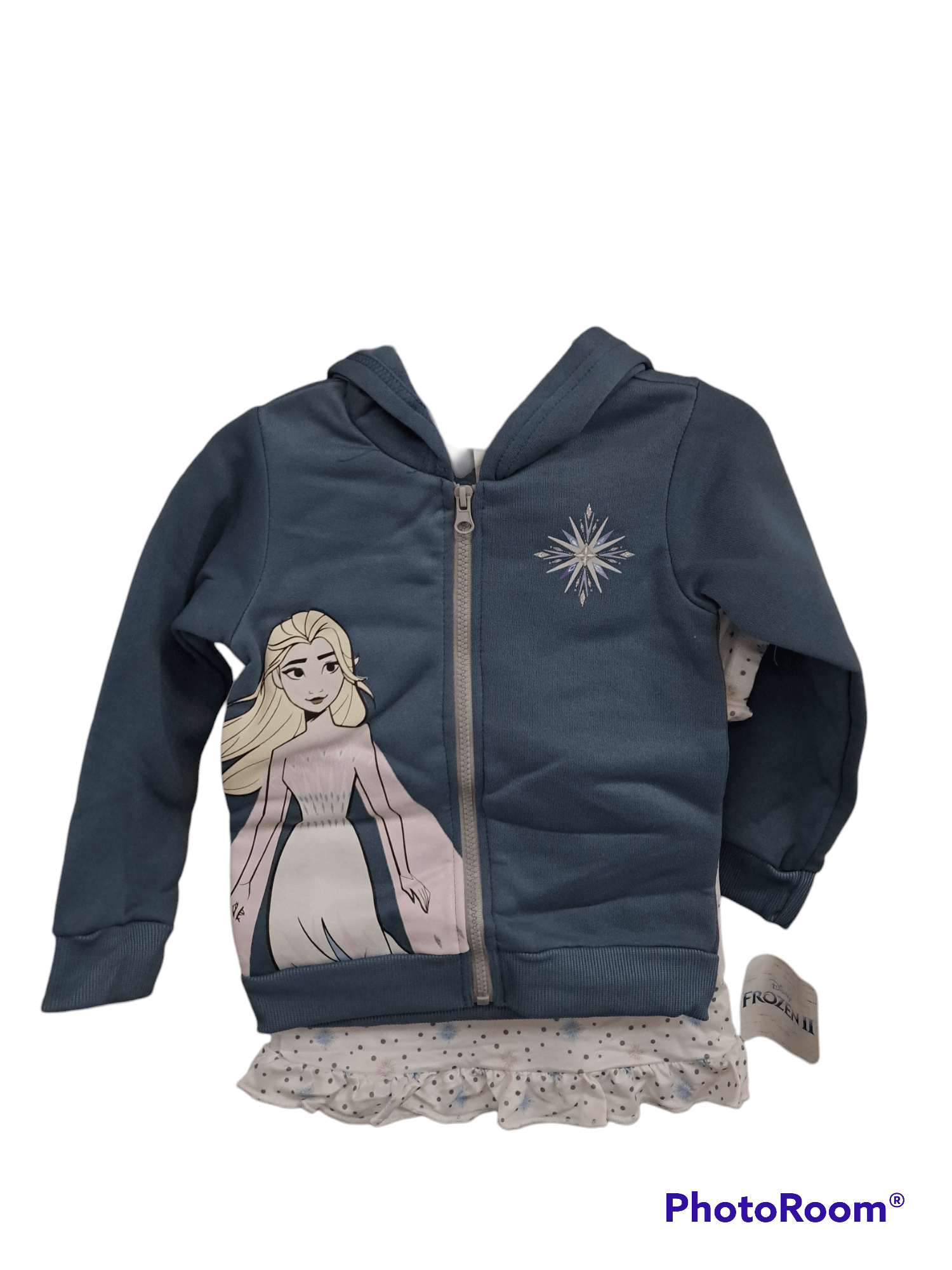 Kids Frozen 2 Pcs Set Hooded Blue Jacket And White Shirt