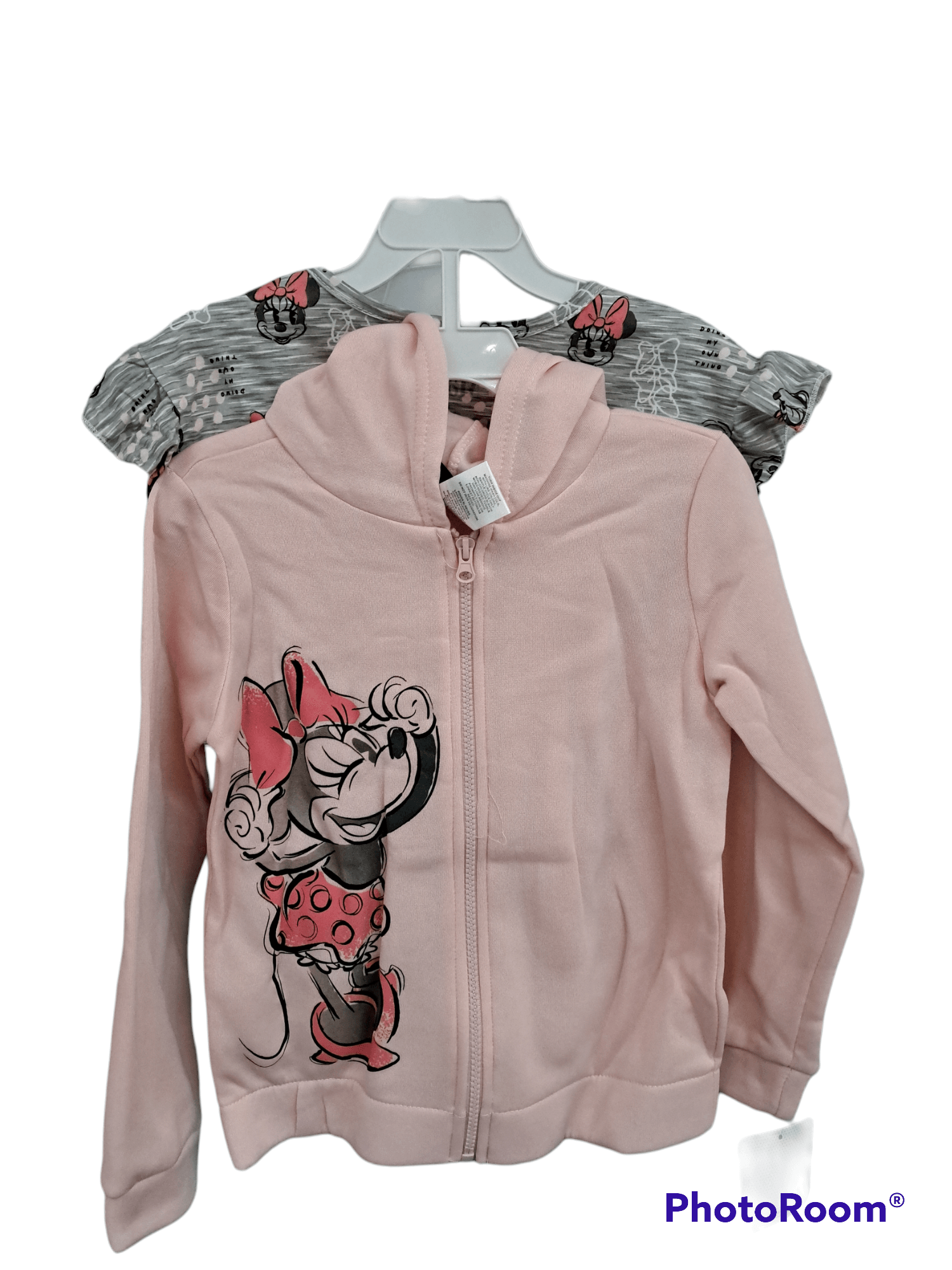 Kids Minnie Mouse 2 Pcs Set Hooded Jacket And Shirt Pink