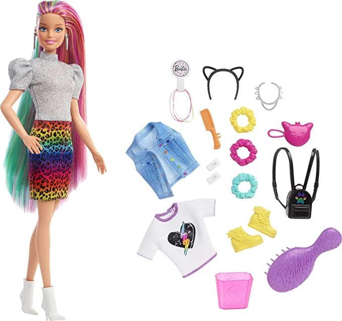 Mattel Barbie Leopard Rainbow Hair Doll