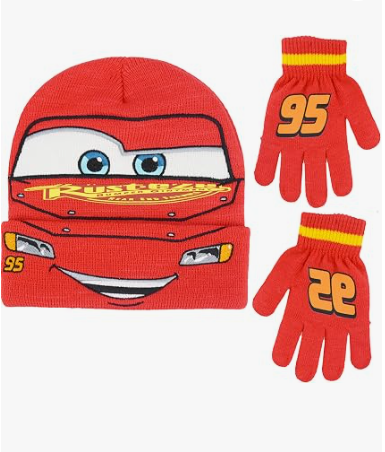 Disney Pixar Cars Lightning McQueen Winter Knit Cap and Matching Mittens One Size