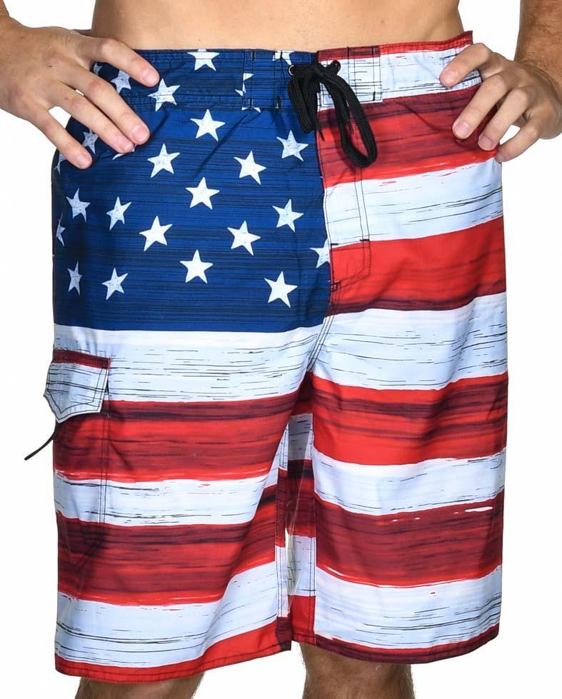 Men's American Flag Inspired Board Shorts Classic Red
