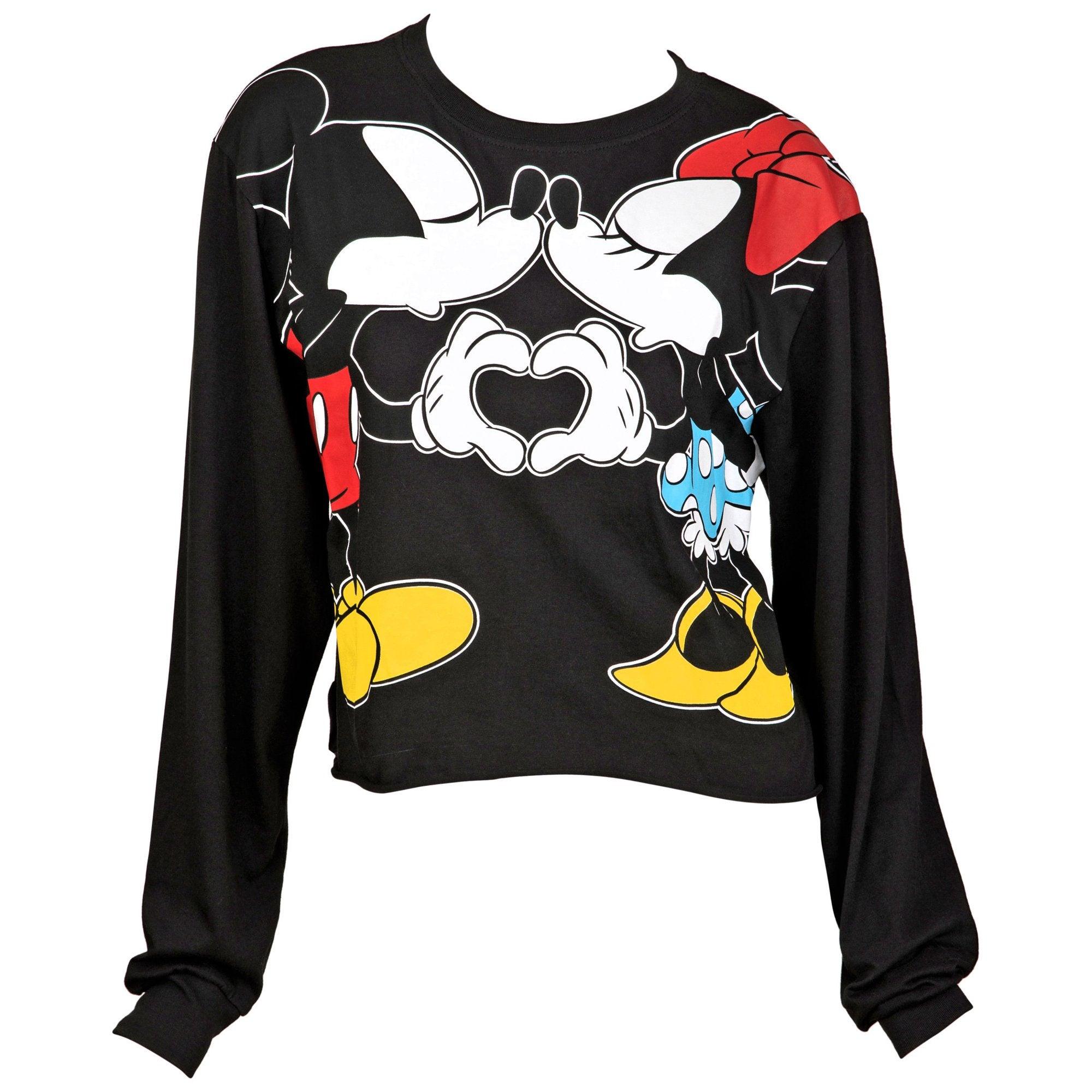 Mickey & Minnie Kisses Juniors Long Sleeve Crop Top