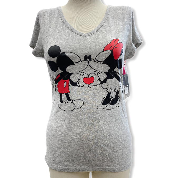 Mickey and Minnie Mouse Kissing Juniors Fitted Shirt