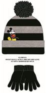 Disney Mickey Striped Beanie Glove Black/Grey Set