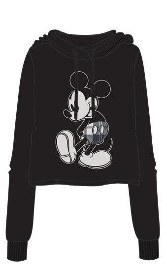 Mickey Mouse Black Plaid Cropped Junior Hoodie