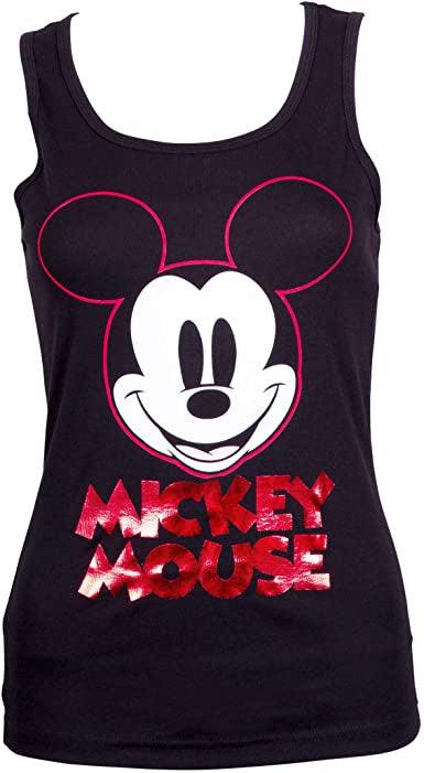 Mickey Mouse Ladies Red Foil Logo Black Tank Top