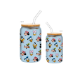 Mickey and Friends Color Connection Tossed Heads Pattern 16oz Glass Tumbler w Bamboo Lid and Glass Straw
