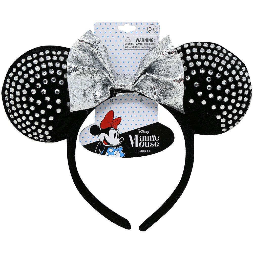 Minnie Ears Headband with Rhinestones Black with Silver