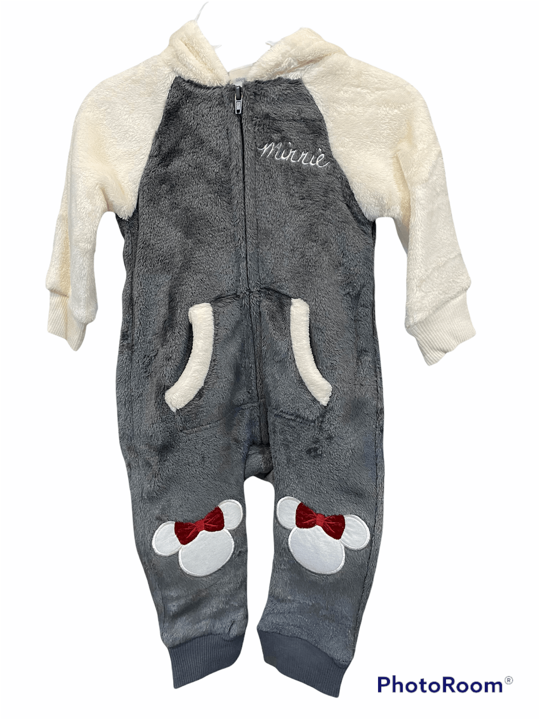 Minnie Mouse Girls Infant Gray & White Plush Romper