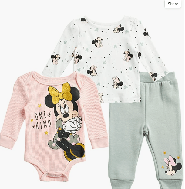 Minnie Mouse Jogger Set - 3 Piece Bodysuit, Long Sleeve Shirt Fleece Pant Set