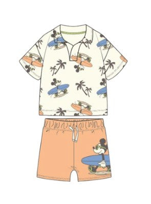 Disney Mickey Surfer Baby Boys 2Pc Short Set Cream / Peach
