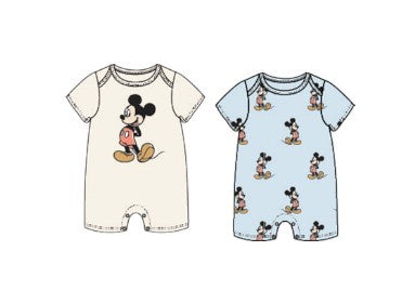 Disney Mickey Baby Boys 2PK Rompers Cream & Light Blue