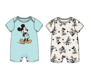 Disney Mickey Baby Boys 2PK Rompers Cream & Teal