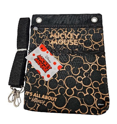 Mickey Mouse Gold Embroidery 2 Zipper Passport Bag